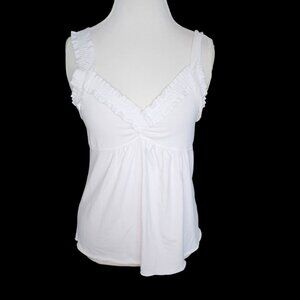 Y2K White Ruffle Babydoll Tank Top Shirt Sz M/L Cottagecore Basic 2000s‎
